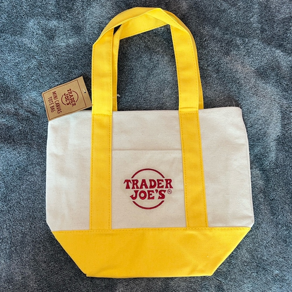 TRADER JOE'S MINI CANVAS TOTE BAG- YELLOW